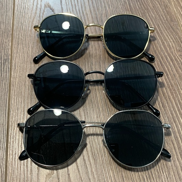 Set of 3 Black, Gold and Sliver Classic Round Sunglasses - Picture 7 of 8